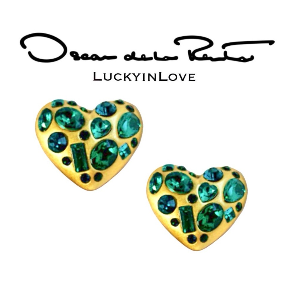 Oscar de la Renta Green Gold
Crystal gemstone heart clip-on earrings